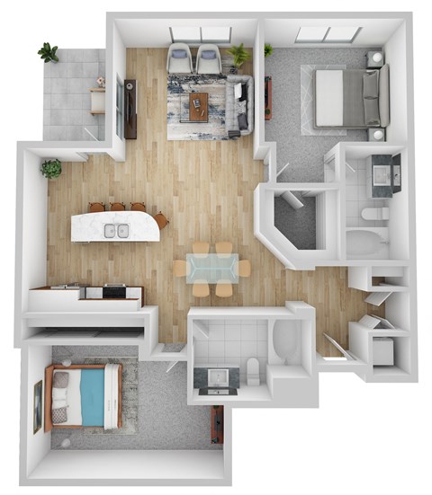 Floor plan for 2 beds, 2 baths, 1267 sqft