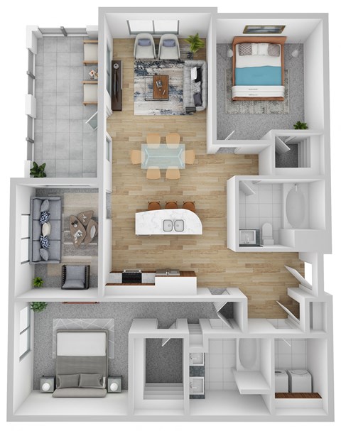 Floor plan for 2 beds, 2 baths, 1309 sqft