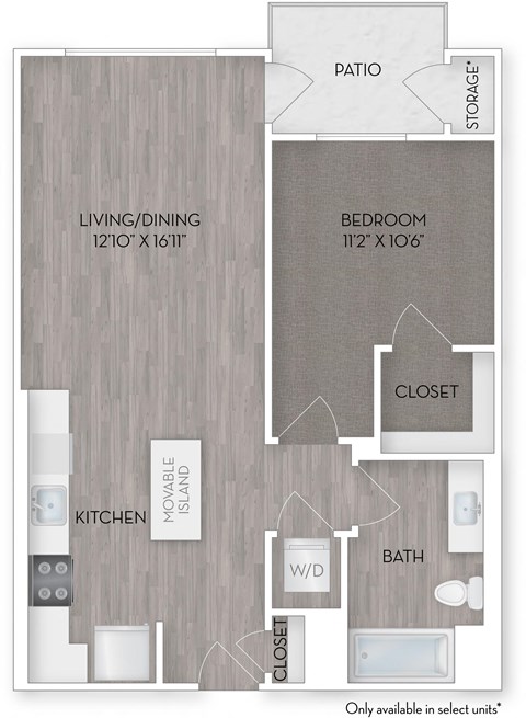 Floor plan for 1 bed, 1 bath, 712 sqft