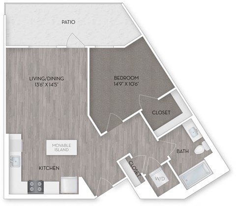Floor plan for 1 bed, 1 bath, 776 sqft