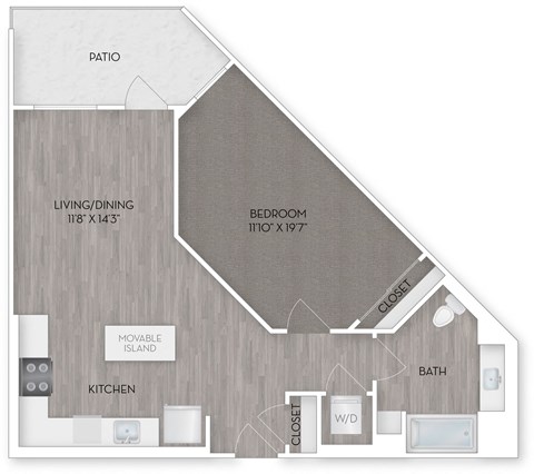 Floor plan for 1 bed, 1 bath, 774 sqft