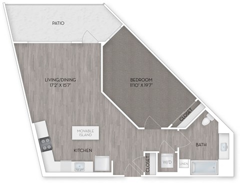 Floor plan for 1 bed, 1 bath, 823 sqft
