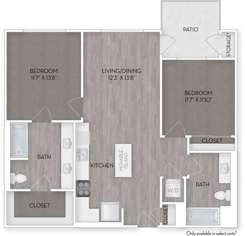 Floor plan for 2 beds, 2 baths, 1008 sqft