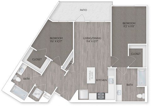 Floor plan for 2 beds, 2 baths, 1012 sqft