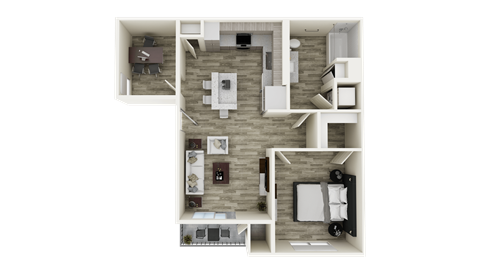 Floor plan for 1 bed, 1 bath, 865 sqft