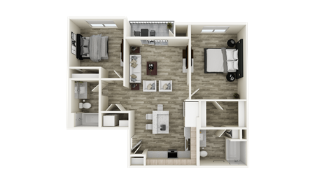 Floor plan for 2 beds, 2 baths, 1052 sqft