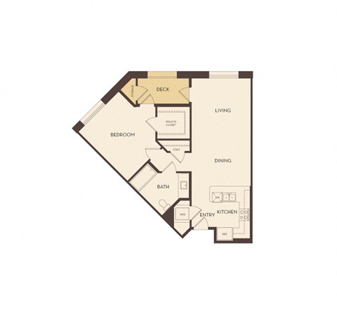 Floor plan for 1 bed, 1 bath, 805 sqft