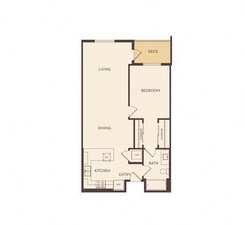 Floor plan for 1 bed, 1 bath, 924 sqft