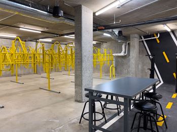 3 Bike storage rooms with repair stations