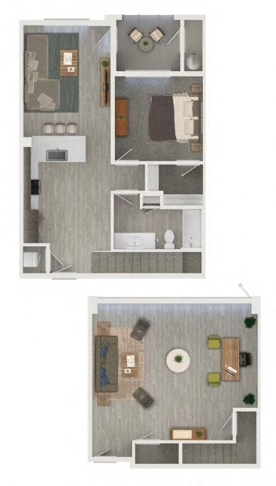 Floor plan for 1 bed, 1 bath, 1323 sqft