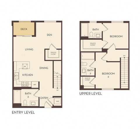 Floor plan for 2 beds, 3 baths, 1155 sqft