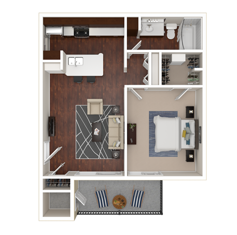 Floor plan for 1 bed, 1 bath, 809 sqft
