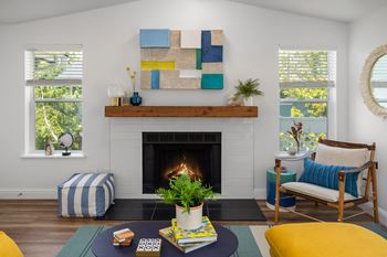 Shiplap inspired fireplace surround, mantle and hearth