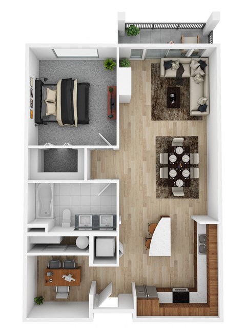 Floor plan for 1 bed, 1 bath, 807 sqft