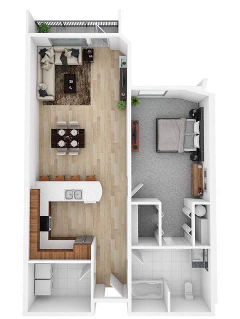 Floor plan for 1 bed, 1 bath, 874 sqft