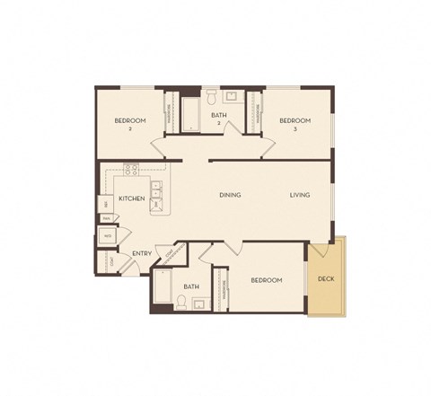 Floor plan for 3 beds, 2 baths, 1250 sqft