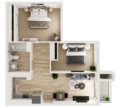 Floor plan for 2 beds, 1 bath, 792 sqft