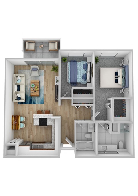 Floor plan for 2 beds, 2 baths, 918 sqft