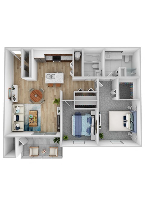 Floor plan for 2 beds, 2 baths, 945 sqft