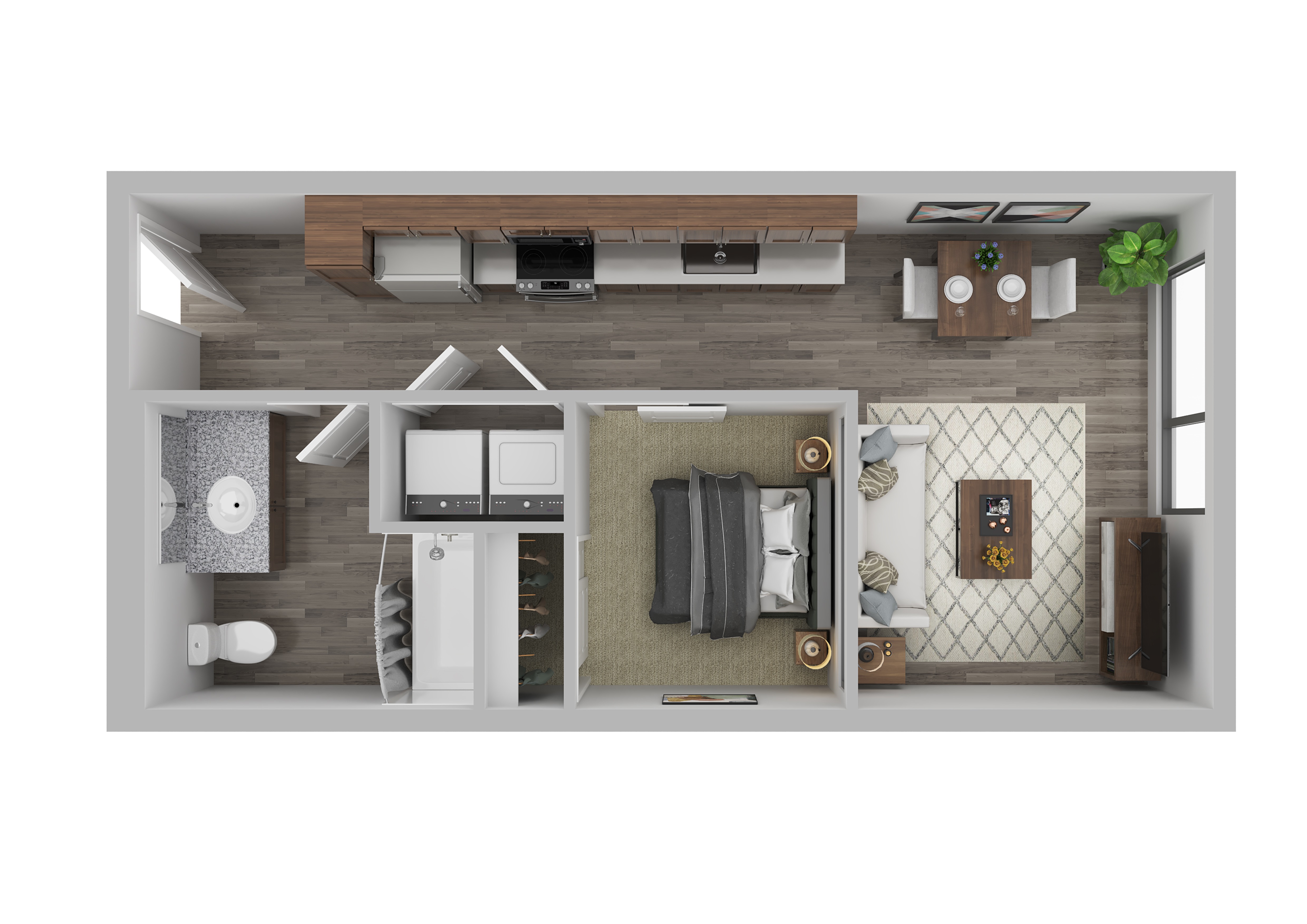 Floor plan for 1 bed, 1 bath, 534 sqft