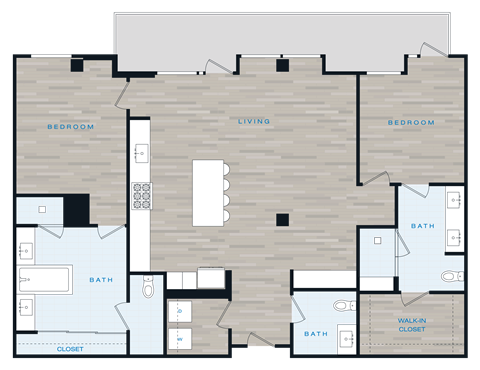 Floor plan for 2 beds, 2.5 baths