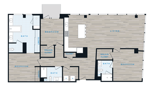Floor plan for 3 beds, 3 baths, 2051 sqft