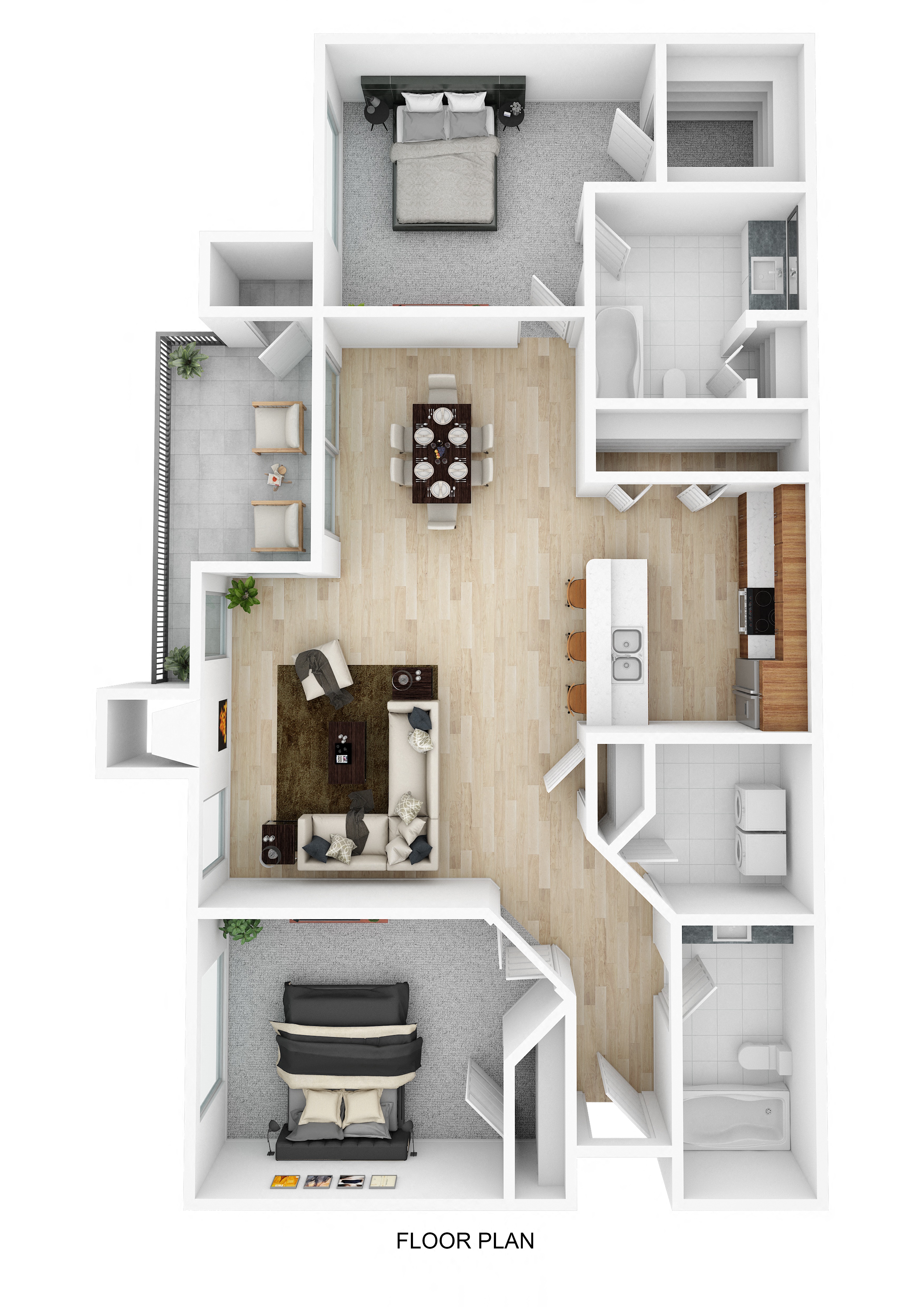 Floor plan for 2 beds, 2 baths, 1118 sqft