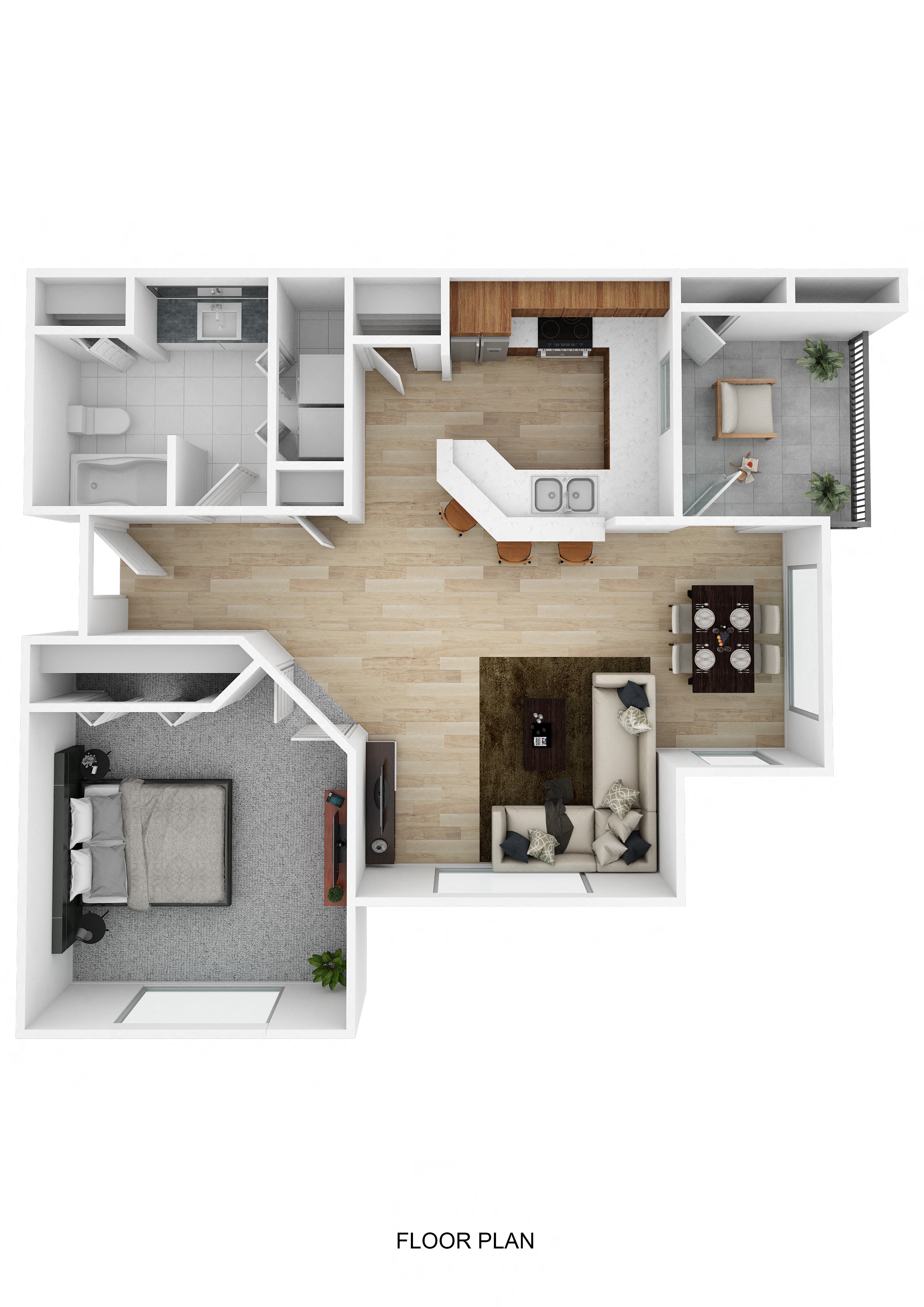 Floor plan for 1 bed, 1 bath, 746 sqft