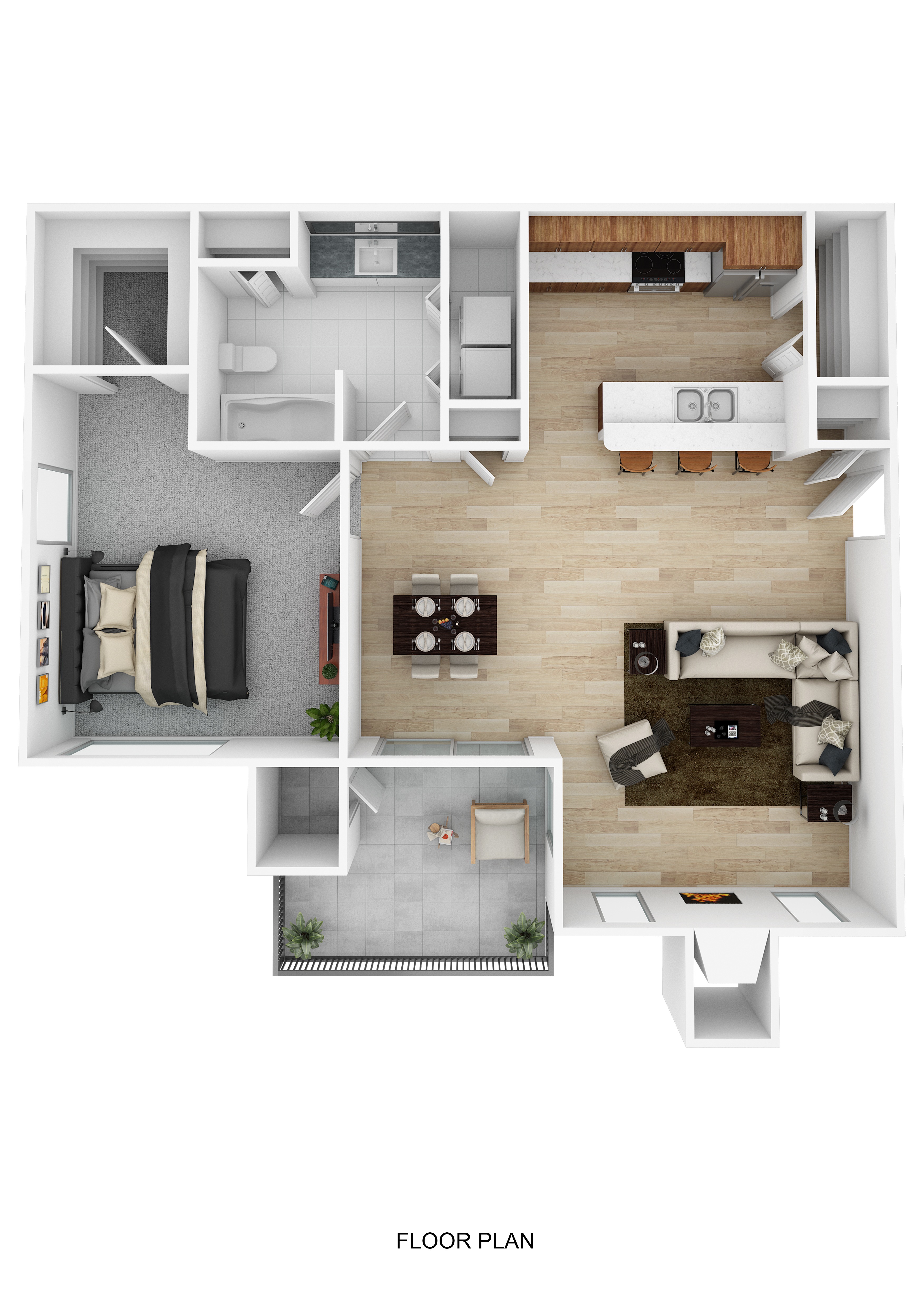 Floor plan for 1 bed, 1 bath, 774 sqft