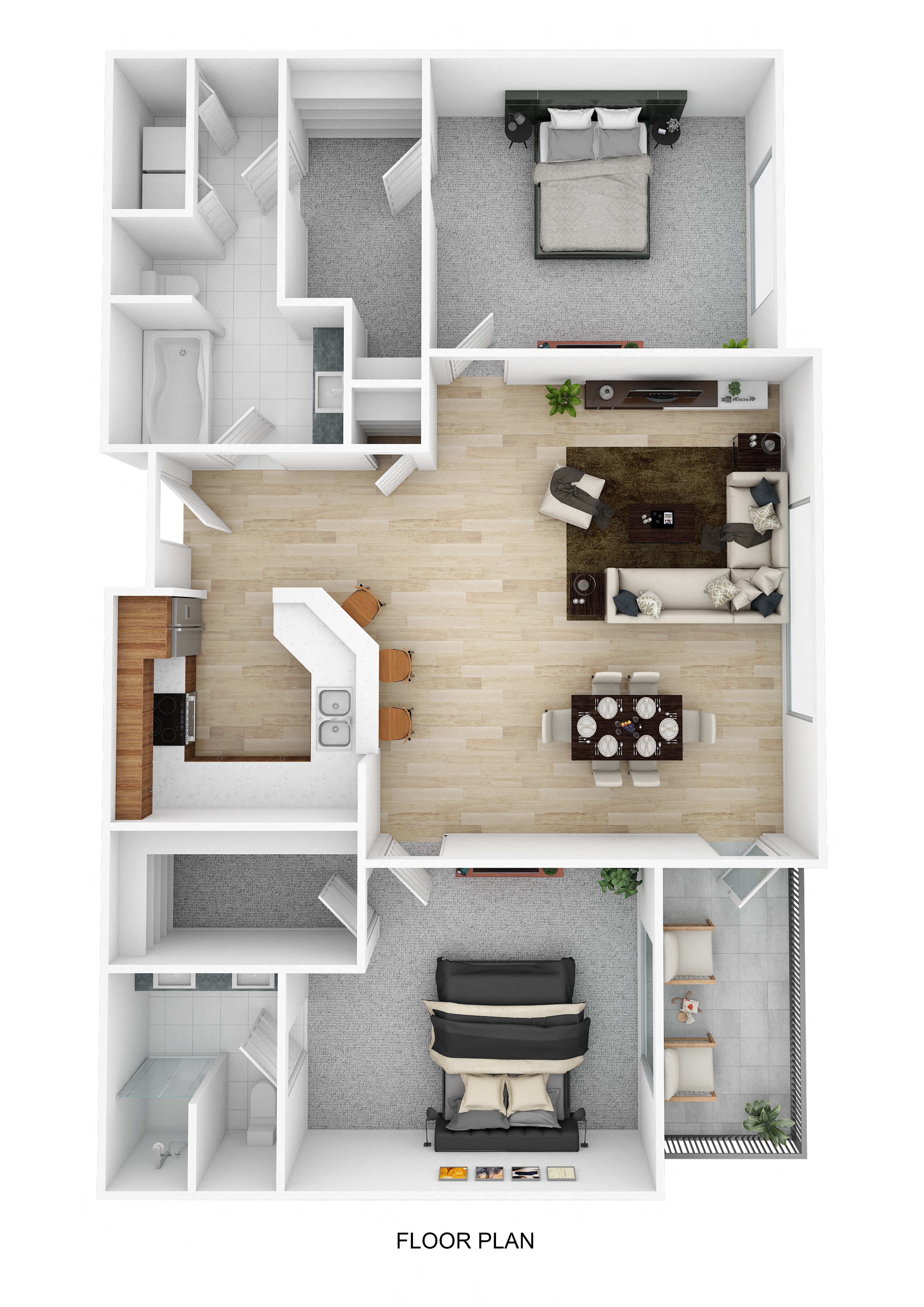 Floor plan for 2 beds, 2 baths, 1163 sqft