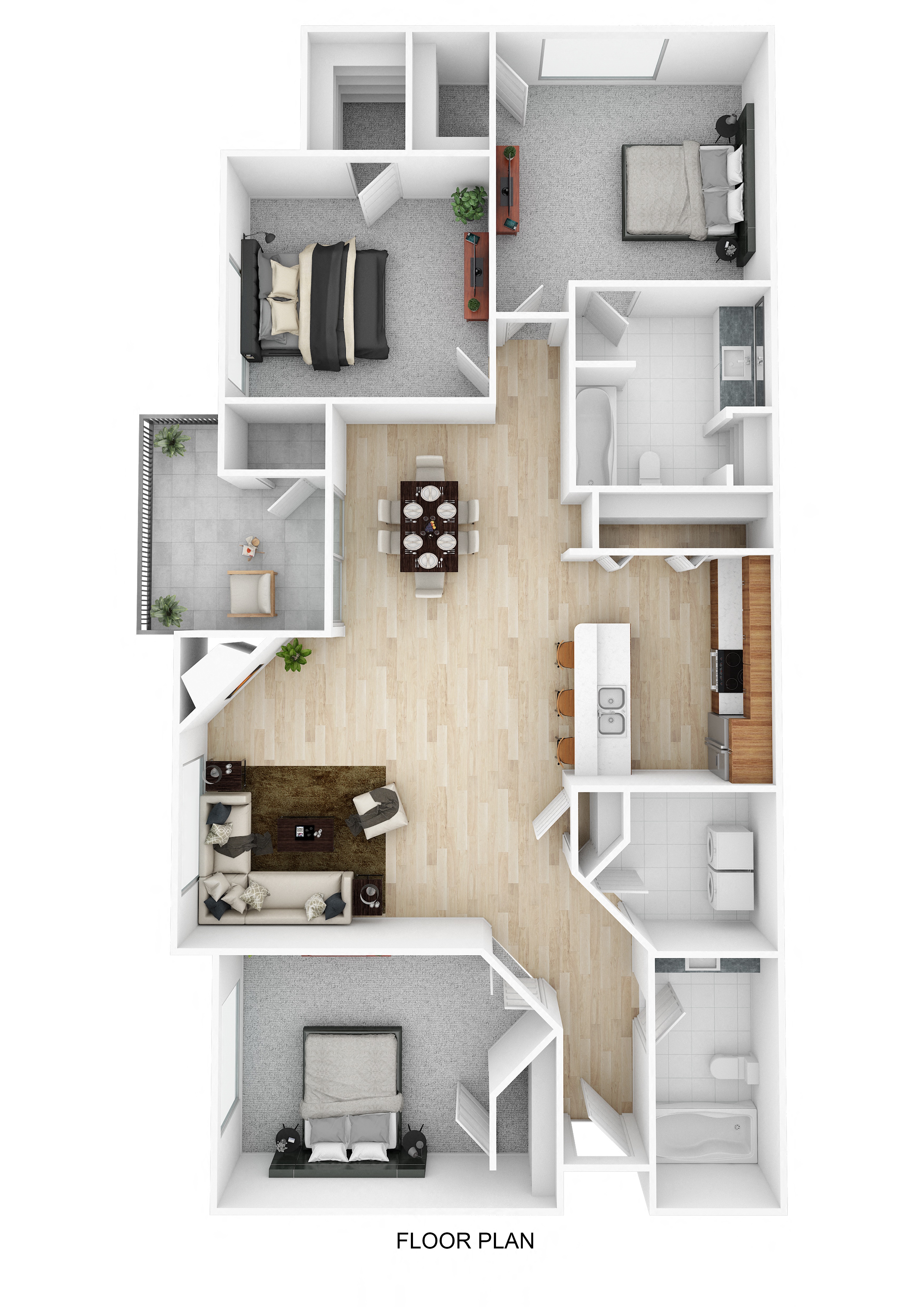 Floor plan for 3 beds, 2 baths, 1320 sqft