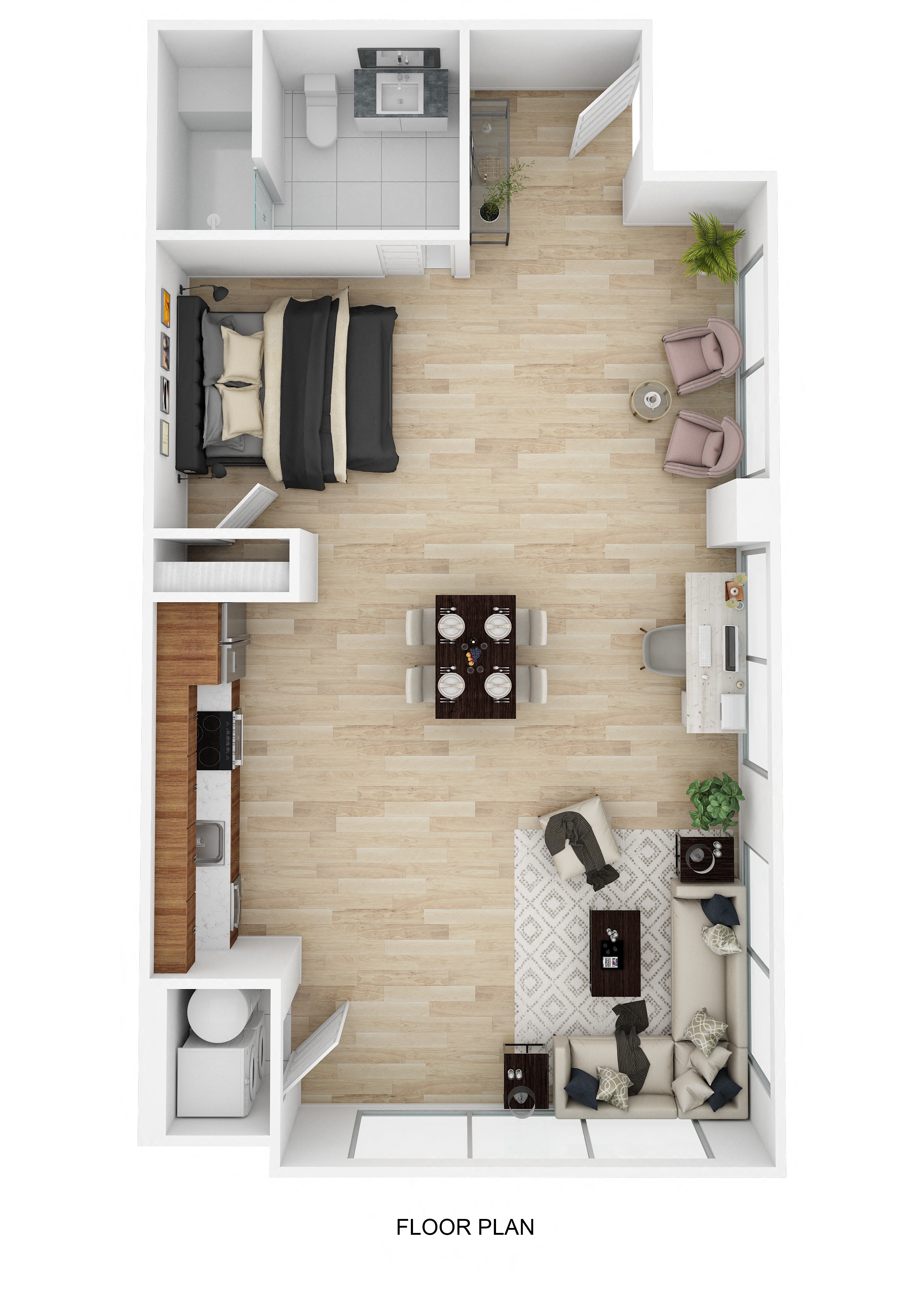 Floor plan for studio, 1 bath, 743 sqft