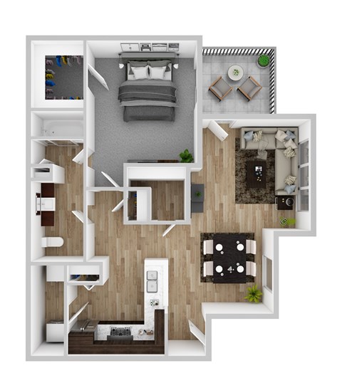 Floor plan for 1 bed, 1 bath, 725 sqft