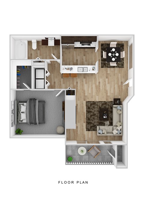 Floor plan for 1 bed, 1 bath, 700 sqft