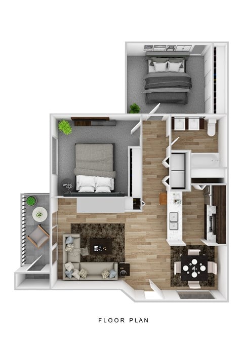 Floor plan for 2 beds, 1 bath, 880 sqft
