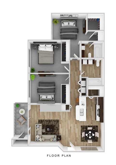 Floor plan for 3 beds, 2 baths, 1150 sqft
