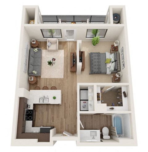 Floor plan for studio, 1 bath, 632 sqft