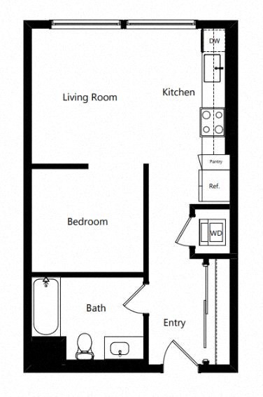 Floor plan for studio, 1 bath, 540 sqft