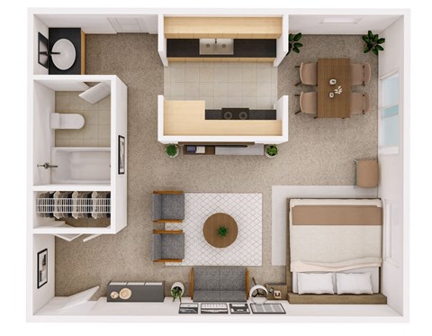 Floor plan for studio, 1 bath, 480 sqft