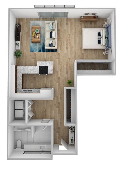 Floor plan for studio, 1 bath, 674 sqft
