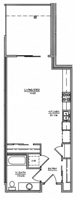 Floor plan for studio, 1 bath, 567 sqft