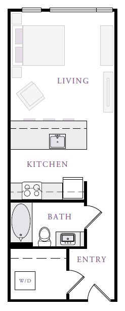 Floor plan for studio, 1 bath, 516 sqft