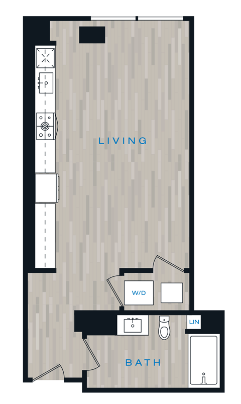 Floor plan for studio, 1 bath, 575 sqft