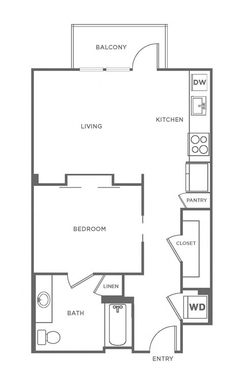 Floor plan for studio, 1 bath, 700 sqft