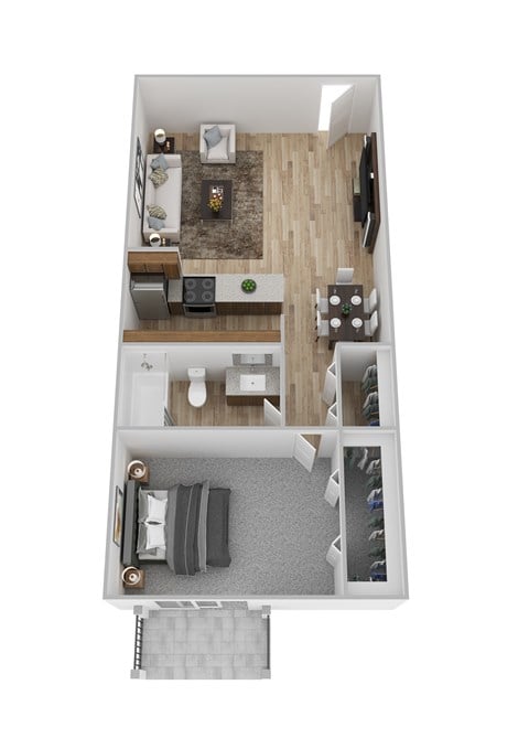 Floor plan for 1 bed, 1 bath, 530 sqft