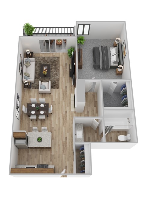 Floor plan for 1 bed, 1 bath, 660 sqft