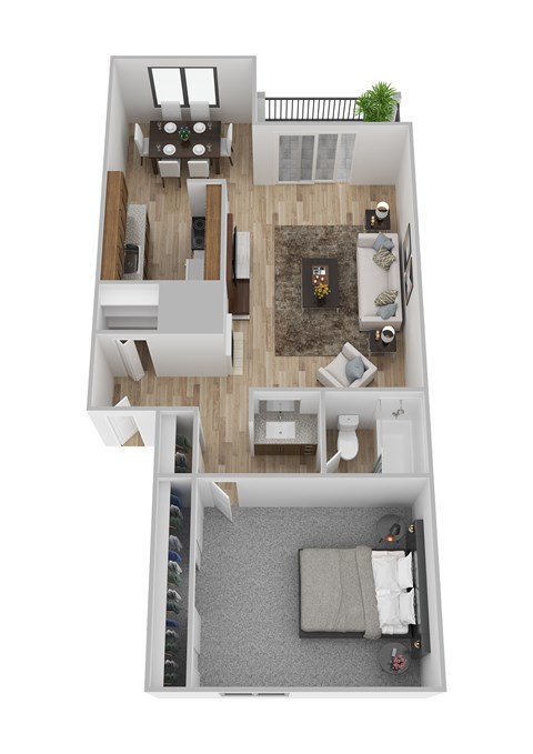 Floor plan for 1 bed, 1 bath, 700 sqft