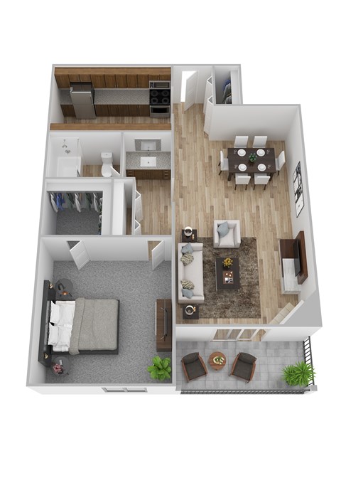 Floor plan for 1 bed, 1 bath, 740 sqft