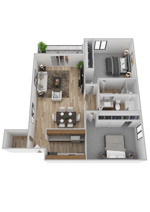 Floor plan for 2 beds, 2 baths, 950 sqft