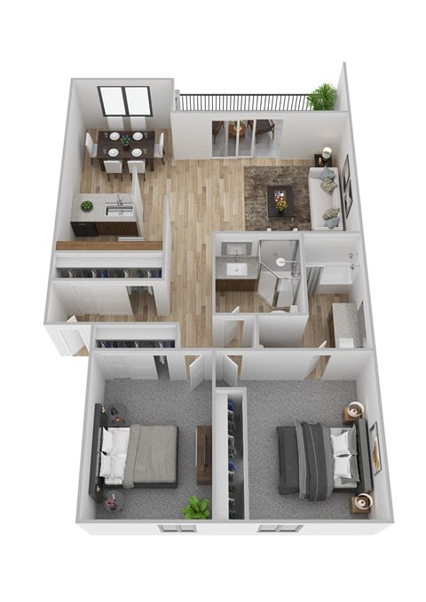 Floor plan for 2 beds, 2 baths, 1020 sqft